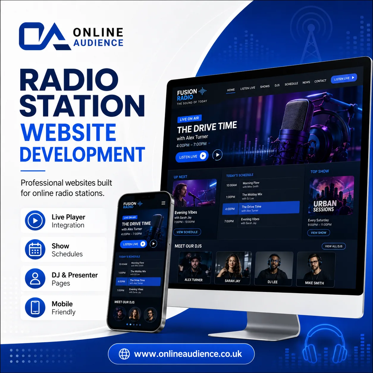 Radio station websites, trade websites, directories and service platforms.